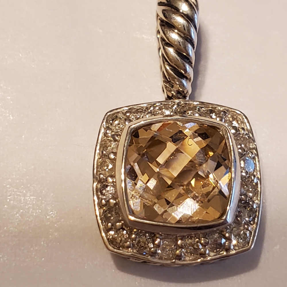 David Yurman Sterling Silver Morganite and Diamond Petite Albion pendant.